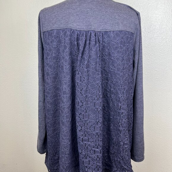 LOGO Lounge by Lori Goldstein Blue Zip Front Cardigan with Lace Back Size 1X - Picture 4 of 10